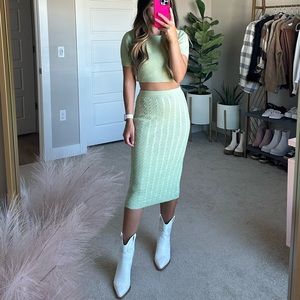 Petal & Pup Light Green Ribbed Midi Skirt
